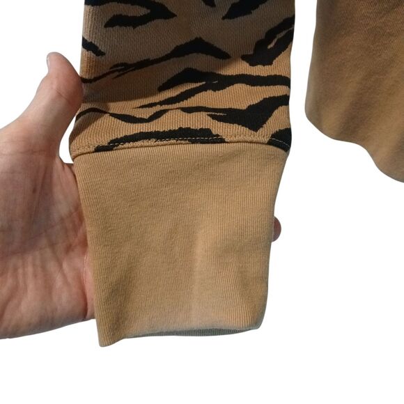 Madewell Medium TigerStripe Crop Sweatshirt Brown Black Animal Print Long Sleeve - Picture 6 of 13